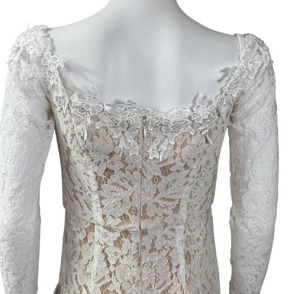 Lulus Womens Long Sleeve Lace Wedding Maxi Dress White/Nude Size Small - Picture 4 of 9